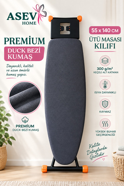Ütü Masası Kılıfı Büyük Boy Ipli Stoperli Keçeli Örtüsü Bezi 55x140cm Premium Dark2