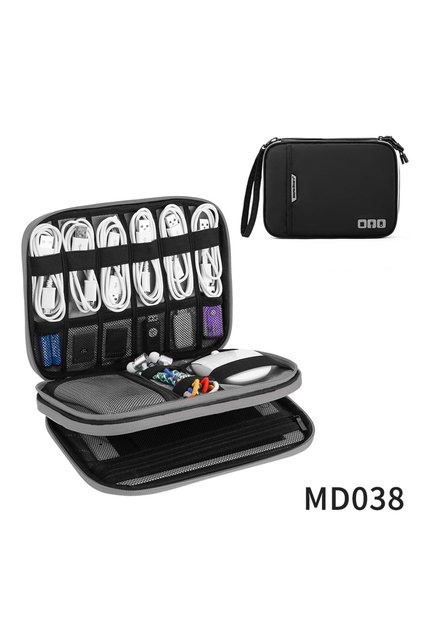 Black Electronic Organizer,Travel Cable Organizer,Double Layer Electronics Accessories Bag for Table