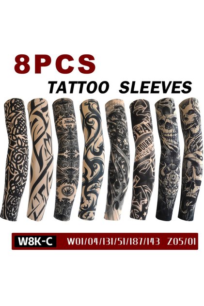 One Size C 8 PCS Tattoo Sleeves Unisex Summer Cycling Sun Protection Arm Covers Beach Driving Fishin