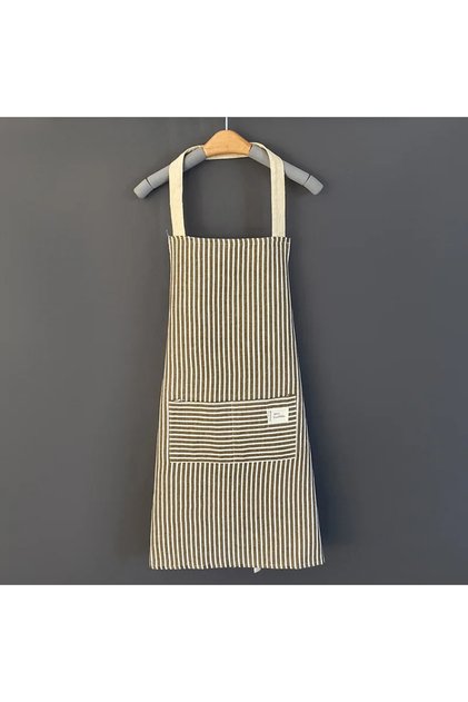 BROWN Linen Striped Apron Household Sleeveless Hanging Neck Adjustable Elasticity Kitchen Cooking Ga