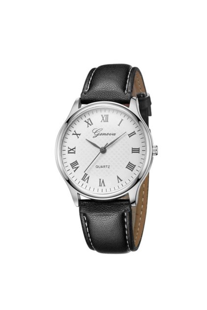 Black Silver Modern Fashion Black Quartz Men Watches Tide Brand Leather Band Big Dial Men's Business