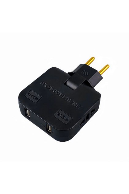 Black EU Plug AC Outlets 4 in 1 USB To EU Socket Converters 180 Degree Rotatable with 2 USB Ports El