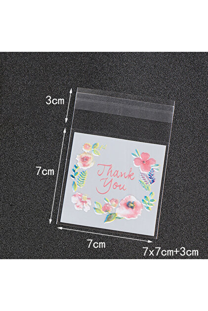 7x7cm 100pcs/lot Plastic Bags Thank you Flower Self-Adhesive Bags for Homemade Cookie Party Gifts Ba
