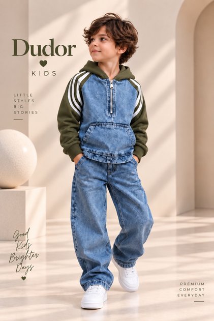 Boys' Blue Green Sports Jeans Set