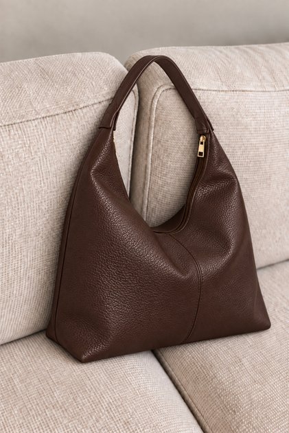Women's Daily Bitter Brown Large Size Zippered Lined Large Volume Stylish Women's Hand and Shoulder Bag