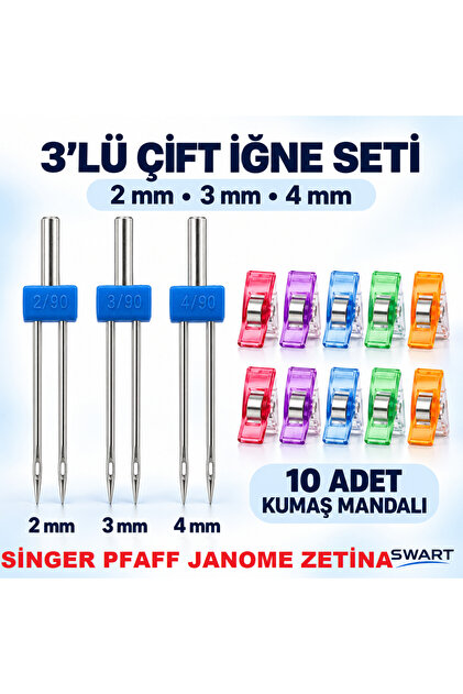 志穂 CD ２枚セット Swart Singer Zetina Pfaff janome Singer Çift iğne seti 2mm-3mm-4mm