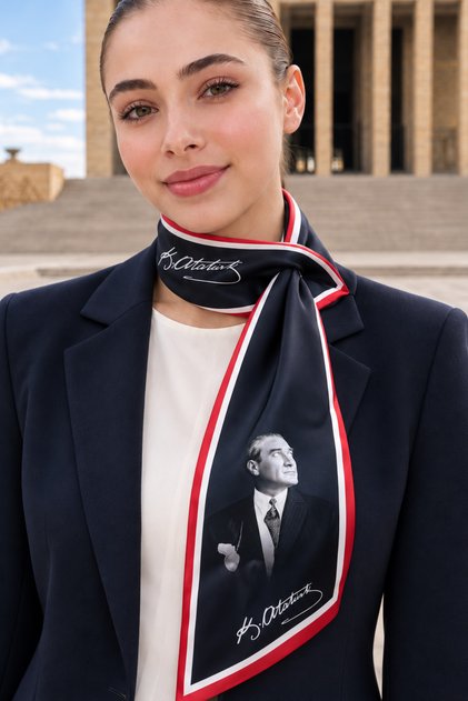 Ataturk Black Red Striped Tie with Atatürk's Photograph and Signature 85X25Cm / Scarf / Foulard
