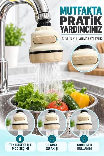 3 Function Kitchen Sink Head 360 Degree Swivel Faucet Spout Saving