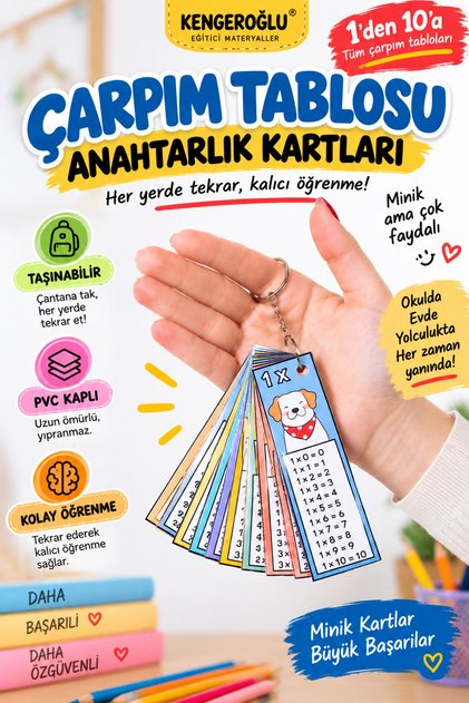 Multiplication Table Keychain Cards – Easy Learning Educational Material – Pvc Coated