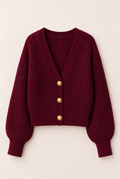 Women's basic ribbed knit button-detail cardigan