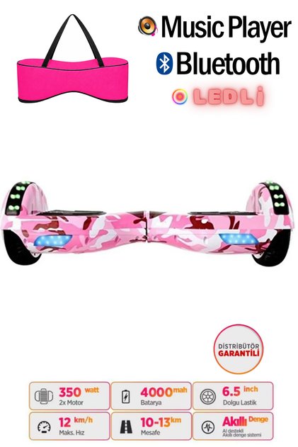Hoverboard Elektrikli Kaykay Full Ledli Bluetooth Hoparlörlü 6.5 Inch Çanta Hediyeli D05