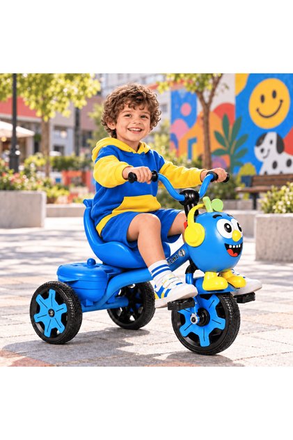 Children's Tricycle with Pedals and Toy Box - Fun and Stylish Blue Design for Outdoor Play and Excursions