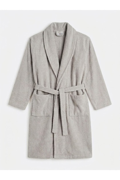 Crystal Cotton Shawl Collar Unisex Bathrobe Gray Medium