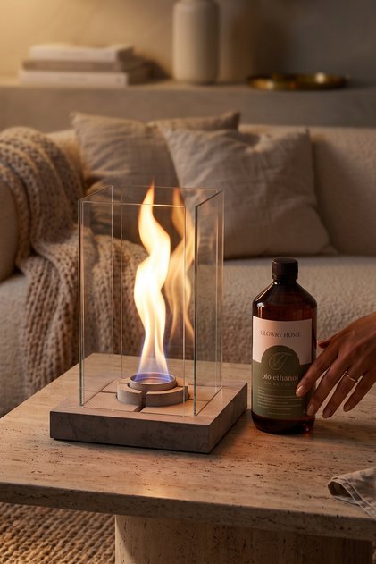 Glow-core V.1 – Masaüstü Beton Şömine - 1 Litre Şömine Yakıtı Set
