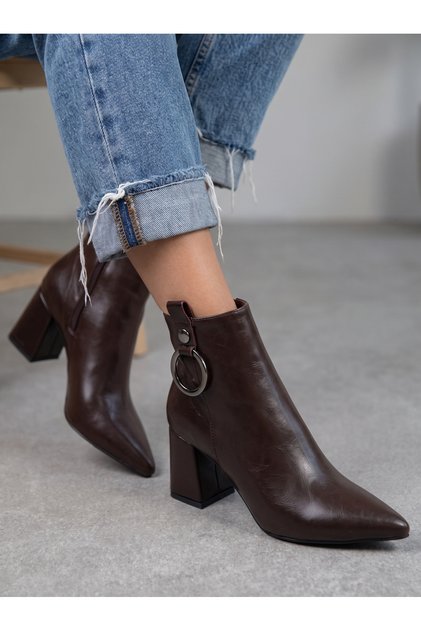 Siri Diva Women's Pointed Toe Heeled Boots 0012630 Brown Skin
