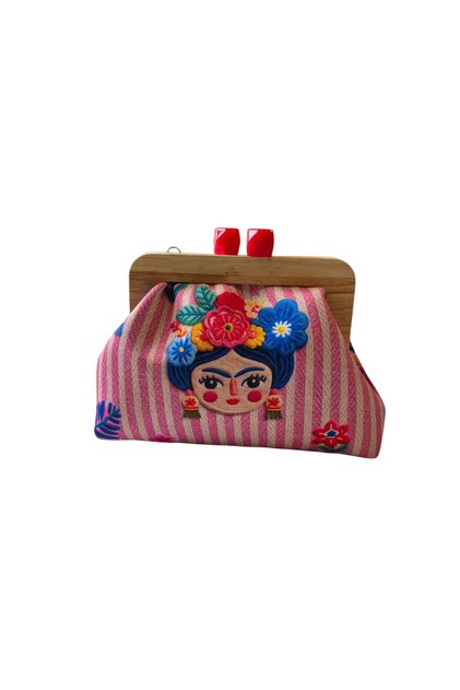 Wooden Scholar Pink Frida Kahlo Patterned Women's Clutch Handbag