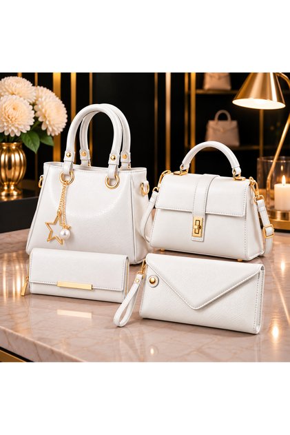 Women's 4-Piece Bag Set Large Shoulder Bag Handbag Portfolio Wallet Stylish Daily Use