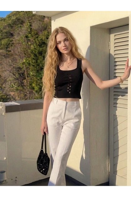 Sleeveless Strappy Perforated Knitted Women's Bluz