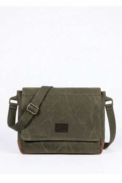 Canvas Genuine Leather Detailed Unisex Tablet Netbook Compatible Water Resistant Vintage Shoulder Bag Khaki 32X40X10 cm