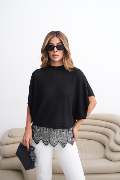 Women's Black Lace Detailed Knitwear Blouse
