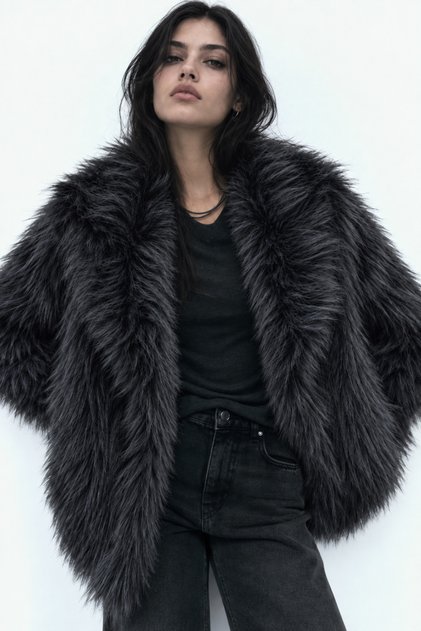 Women's Lined Soft Textured Wide Collar Faux Fur Premium Luxury Jacket