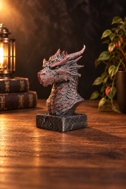 Ateş Ejderhası Büstü 12cm | Fantastik Dekor Figür | El İşçiliği Koleksiyon Heykeli