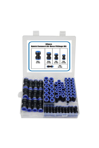 80pcs 80pcs Quick Connect Air Hose Fittings Kit - Metal Push-to-Connect Pneumatic Connectors, Univer
