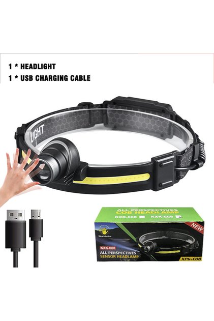 KXK668 Outdoor Strong Light Zoom Model Large Floodlight New Sensor Headlight Led Light COB Head-moun