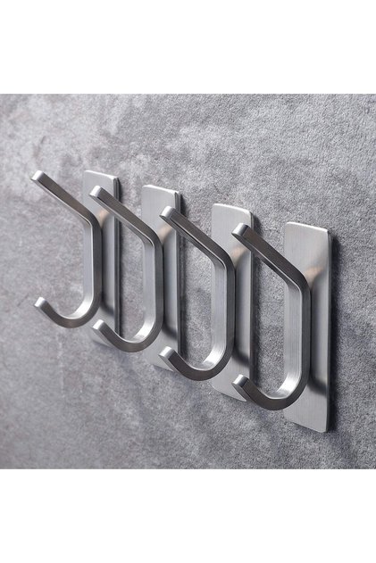 4 Pack Silver 4pcs Towel Hooks Self Adhesive Bathroom Hooks 304 Stainless Steel Bathrobe Hooks Stor