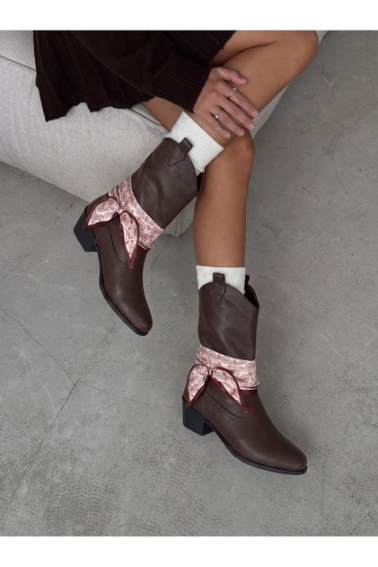 Vela Luce Women's Scarf Detail Western Boots 0012899 Brown Skin