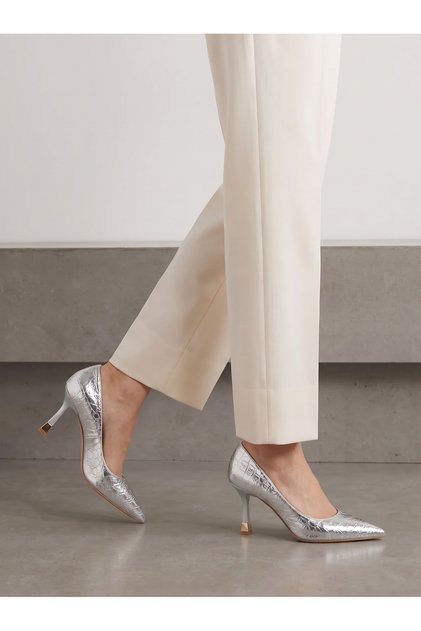 Vega Alba Women's Pointed Toe Heeled Shoes 00122237 Silver Crocodile