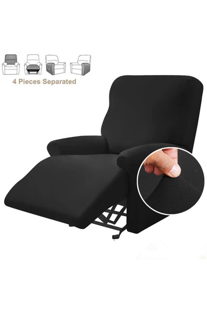 black 4pcs/set Solid Color Stretch Recliner Sofa Cover for Living Room Elastic Non Slip Armchair Cov