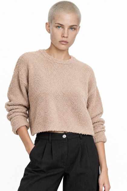 Mixray Plush Textured Crop Knit Sweater