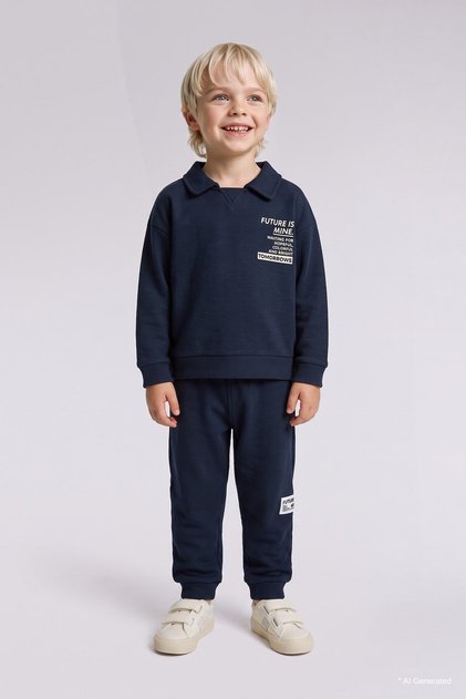 Printed Long Sleeve Sweatshirt Top Elastic Cuffed Sweatpants 2-Piece Set Baby Boy F9437A525Wn