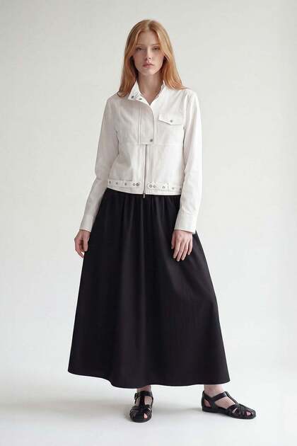Wide Waist Detailed Skirt Black