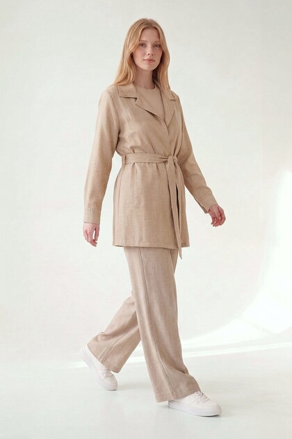 Jacket Suit with Stone Embroidery on the Collar Dark Stone