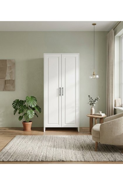 2 Kapaklı 6 Raflı Beyaz Boyalı Kapaklı Dolap - Gardırop - Çok Amaçlı Dolap Beyaz 182 CM