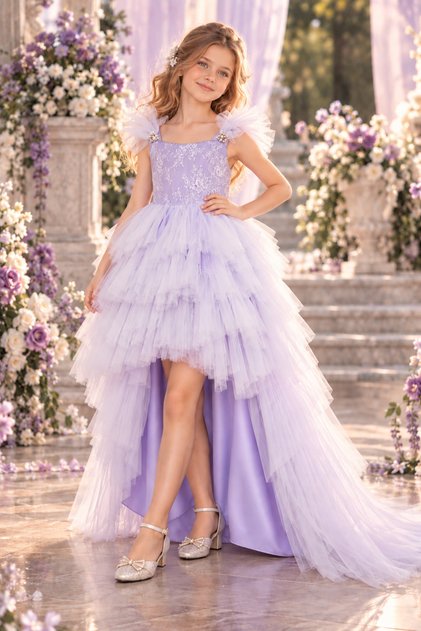 Short in the Front and Long in the Back, Evening Dress with Detachable Tail.