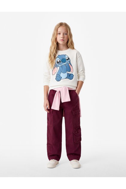 Stitch Printed Hooded Long Sleeve Crew Neck Licensed Sweatshirt