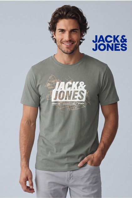 T-Shirt Men's Printed Light Green Crew Neck T-Shirt