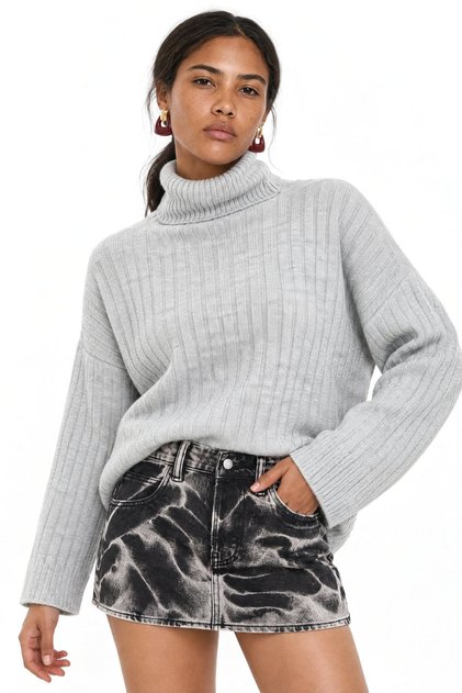 Mixray Oversize Ribbed Turtleneck Sweater