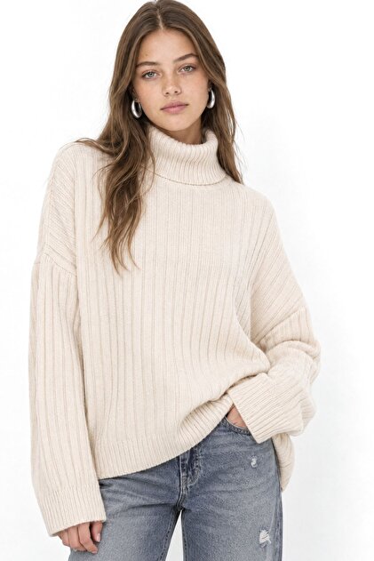 Mixray Oversize Ribbed Turtleneck Sweater