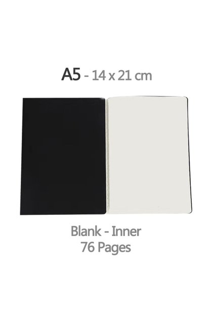 BlackCover-Blank Notebook Vintage A5 Diary Blank/Grid/Lined Optional 38 Sheets / 76 Pages Sketchbook