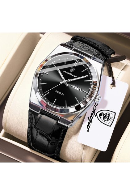 930 Silver Black POEDAGAR Top Business Men Watch Waterproof Luminous Date Week Original Man Watches