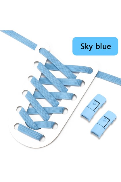 Sky blue No Tie Shoe Laces Press Lock Shoelaces Without Ties Elastic Laces Sneaker Kids Adult 8MM Wi