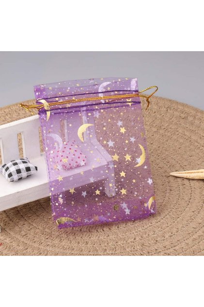 9x12cm dark purple 50pcs/lot Gold Color Moon Star Organza Bag Gift Bag Gifts Pouches For Wedding Par