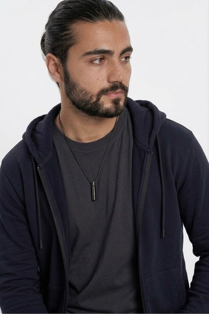 Men's Navy Blue Hooded Jacket Relax Fit Comfortable Cut Cotton 2-Ply Fleece Inside Double Pockets Zippered Cardigan