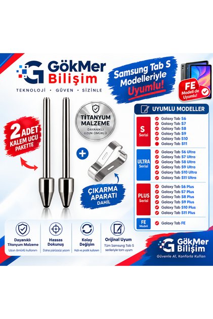 TAB S PEN KALEM YEDEK UCU TAB S6/S6 Lite,S7/S7+/S7FE uyumlu 2 TANE TİTANYUM