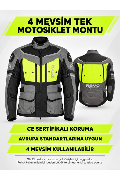 STORK Neon Sarı 4 Mevsim Unisex Motosiklet Montu Korumalı Reflektörlü
