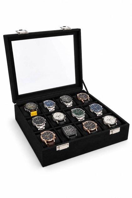 Watch Box 12 Pieces Alcantara Black
